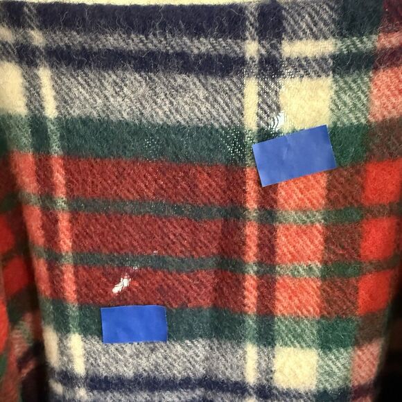 Vintage Wool Blend Navy Red Plaid Throw Blanket Fringed 50”x66” w/Fringe *READ* - Picture 12 of 12